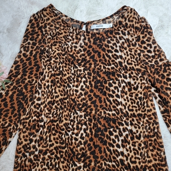 ✨️CL Just Fab Drop Waist Chiffon Dress In Leopard Size L - Picture 3 of 15